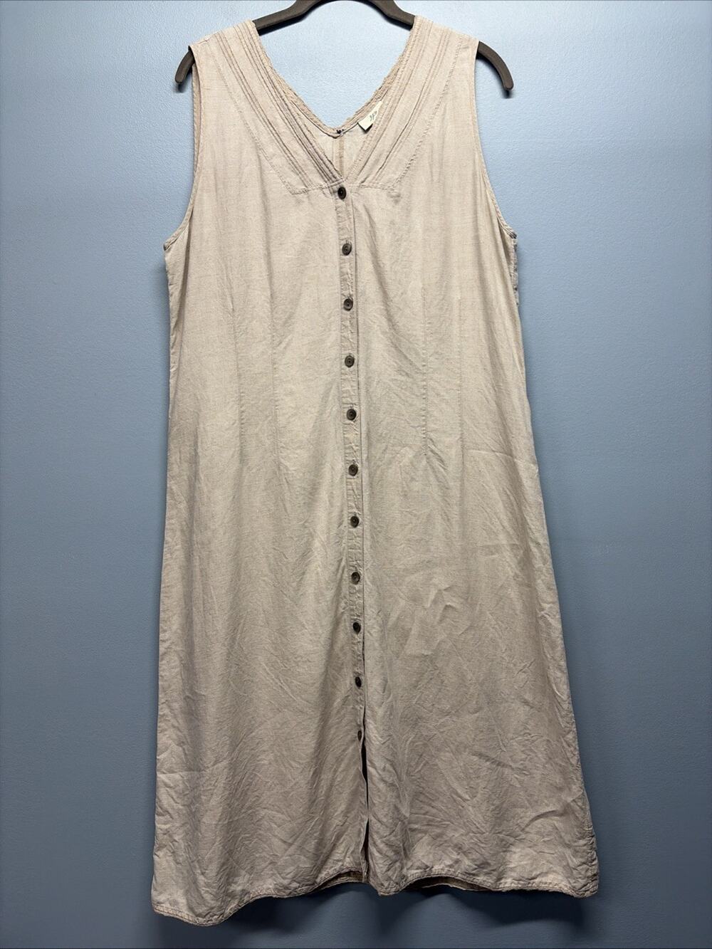 J.Jill Beige 100% Linen Button Front Sleeveless Dress - V-neck - Sz Large